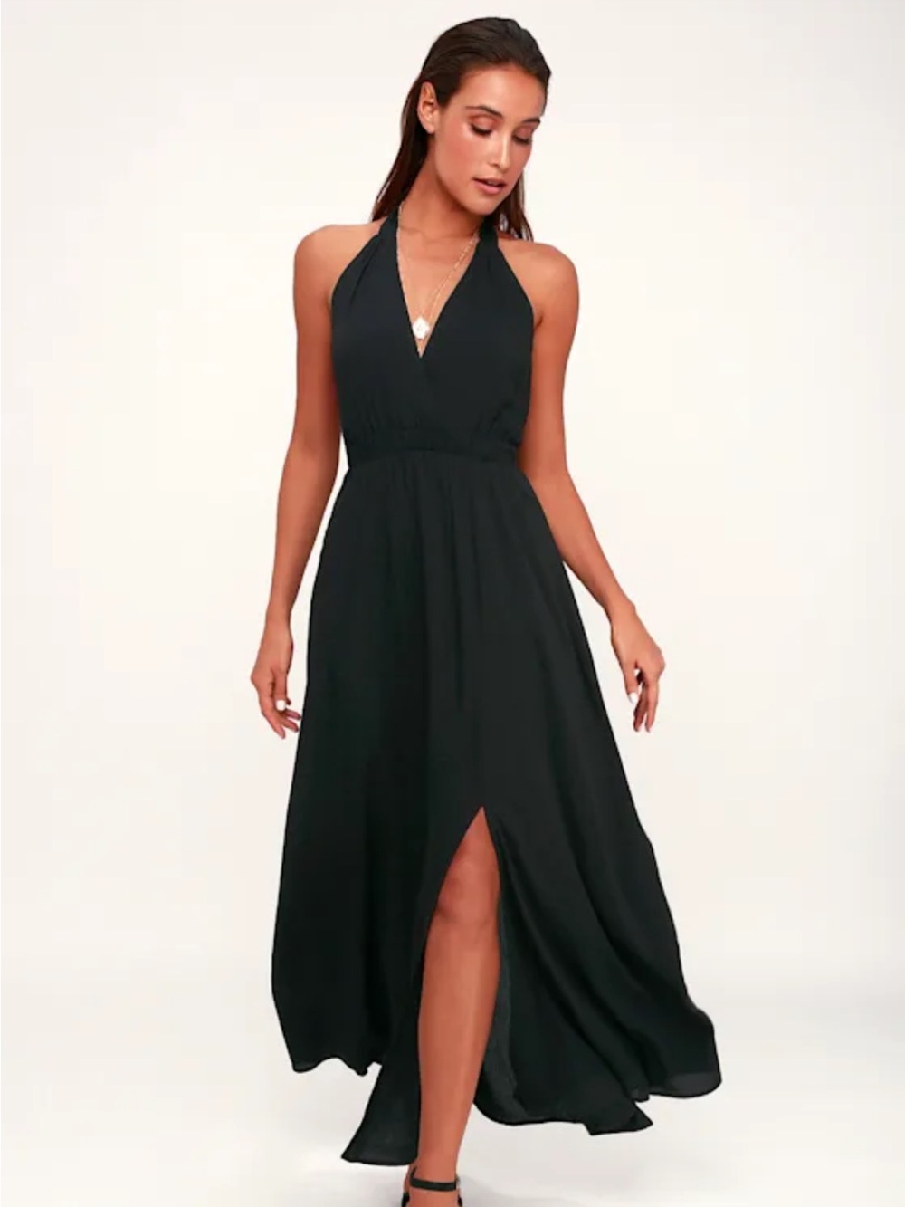 Lulu's Finest Hour Black Halter Maxi Dress